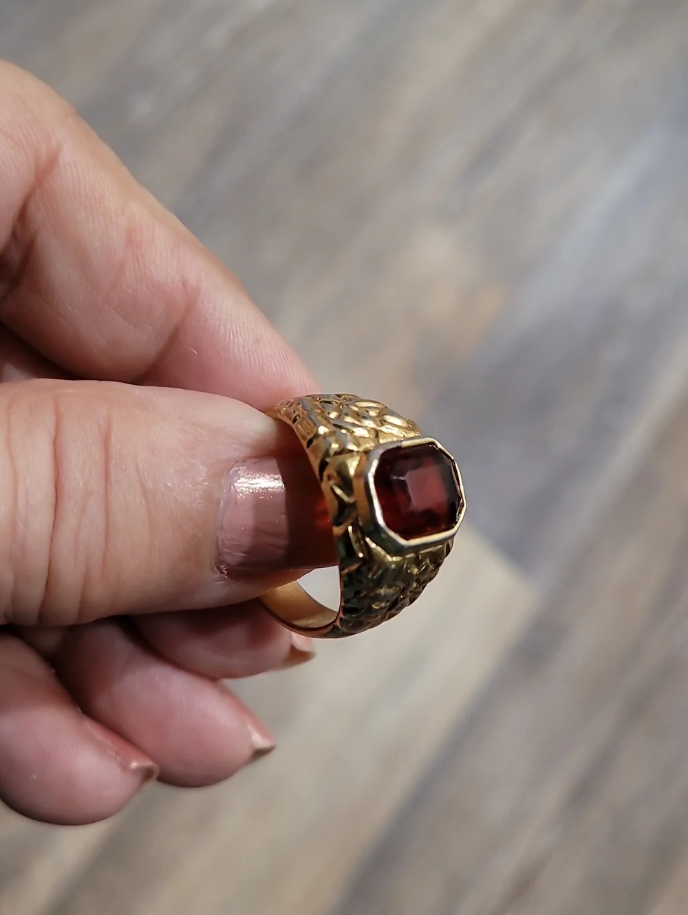 Men's Ring Gold Ruby Fashion